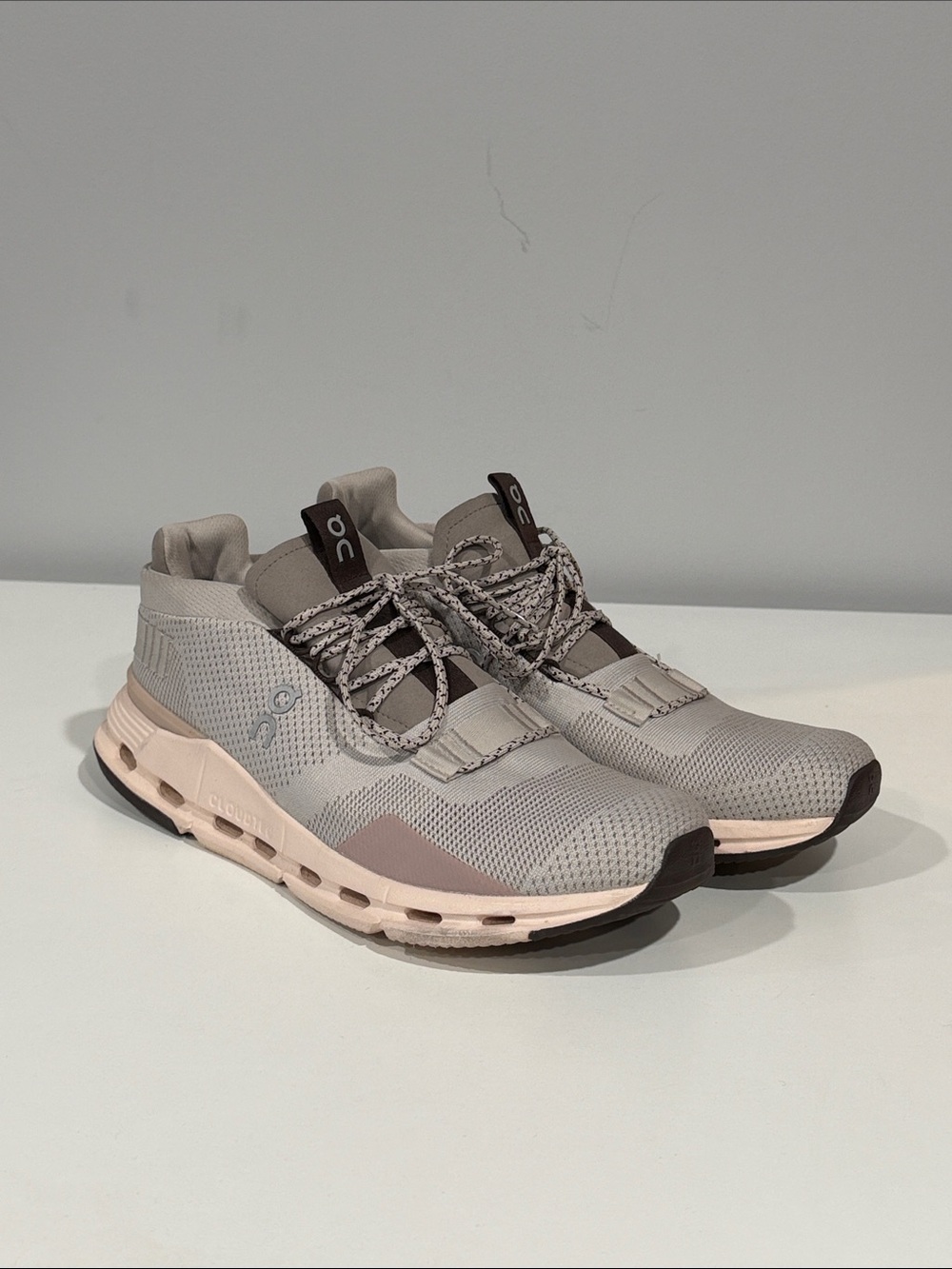 On Running Men’s Cloudnova Sneakers in Light Grey and Blush